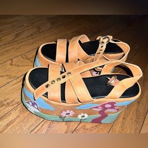 Dolls Kill Tan Platform Sandals with Floral Accents